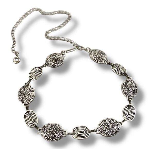 Silver Antique Geometric Metal Medallion Link Fashion Belt NEW - Picture 2 of 3